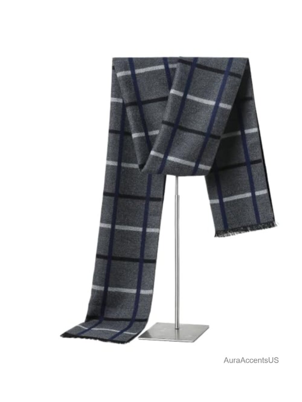 Mens Winter Scarf Polyester Mulberry Silk Plaid Cold Weather Warm Long